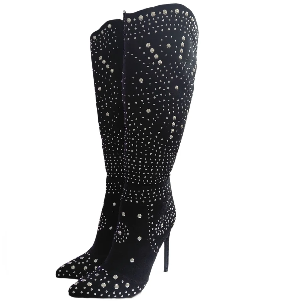 Scene Black Studded Knee-High Stiletto Boots Size 7